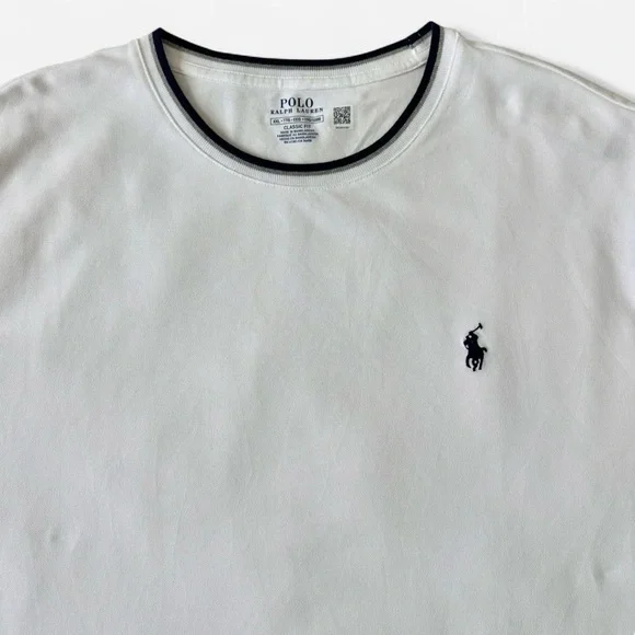 Polo Ralph Lauren T Shirt XXL White Navy Trim Logo Tee Preppy Minimalist NWT - Picture 4 of 6